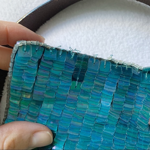 FENDI Navy Blue Sequin Beaded Shoulder Baguette Vintage 90s Bag - Picture 11 of 16